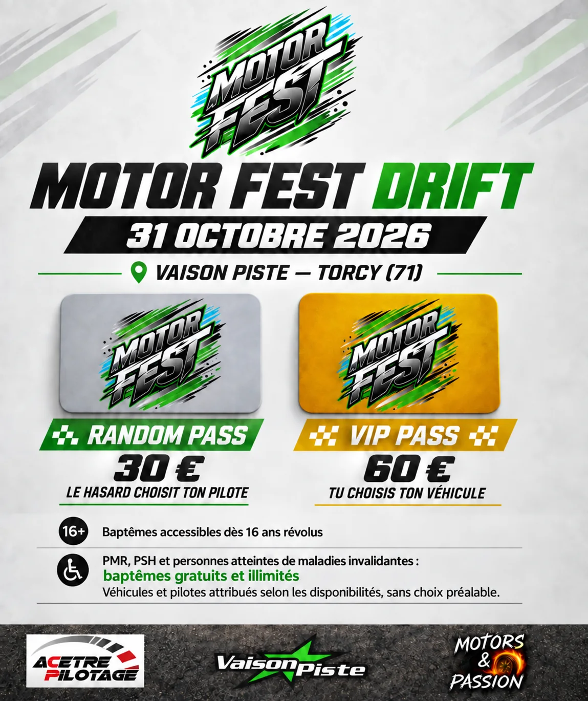 Visuel MOTOR FEST DRIFT mettant en avant l'inclusion et les baptêmes